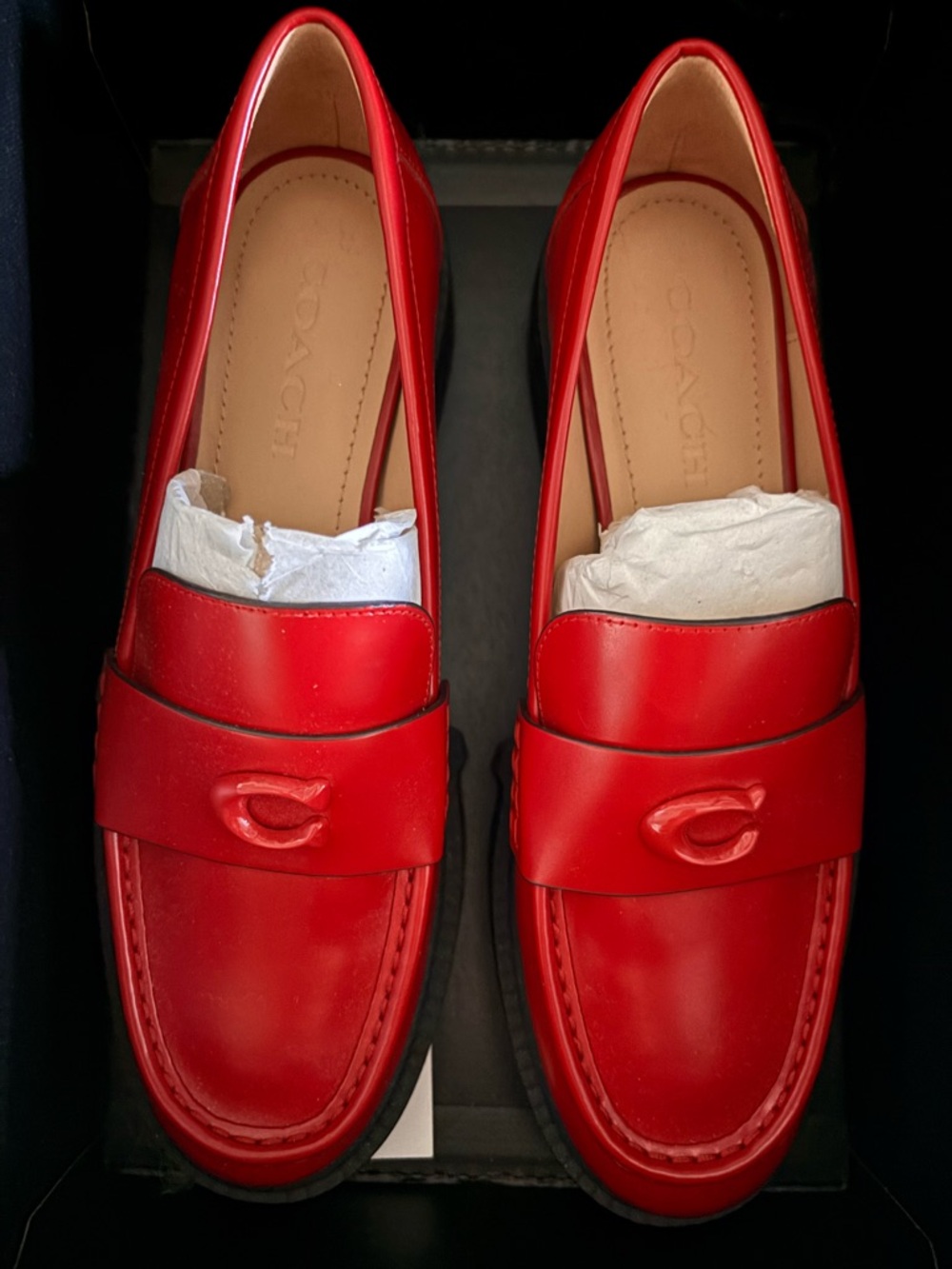 Coach Leah Spaz Ruby Leather Chunky Sole Loafer 9.5 B - Picture 2 of 3